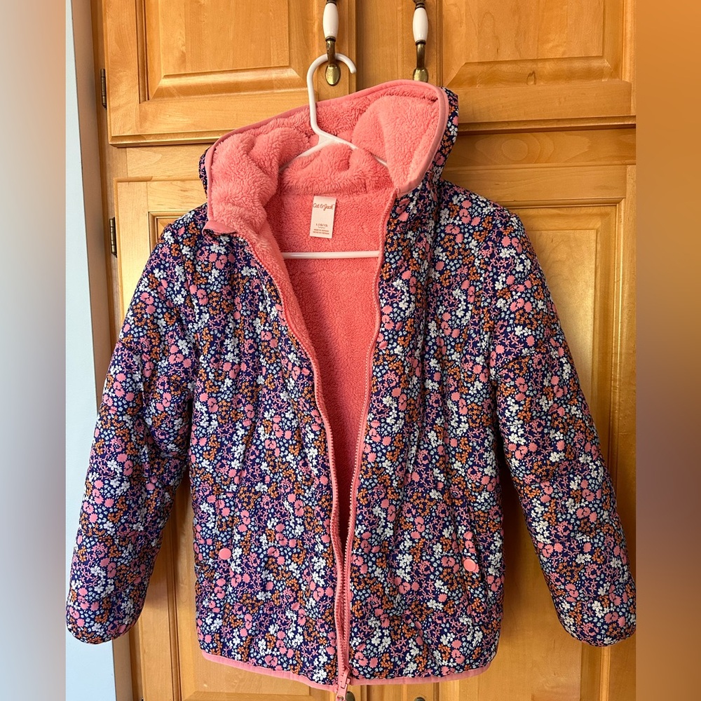 Cat & Jack Floral Puffer Jacket with Pink Lining